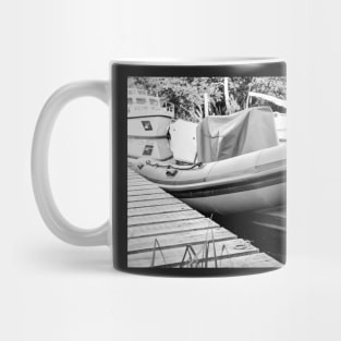 Close up of inflatable leisure boat on the River Ant, Norfolk Broads Mug